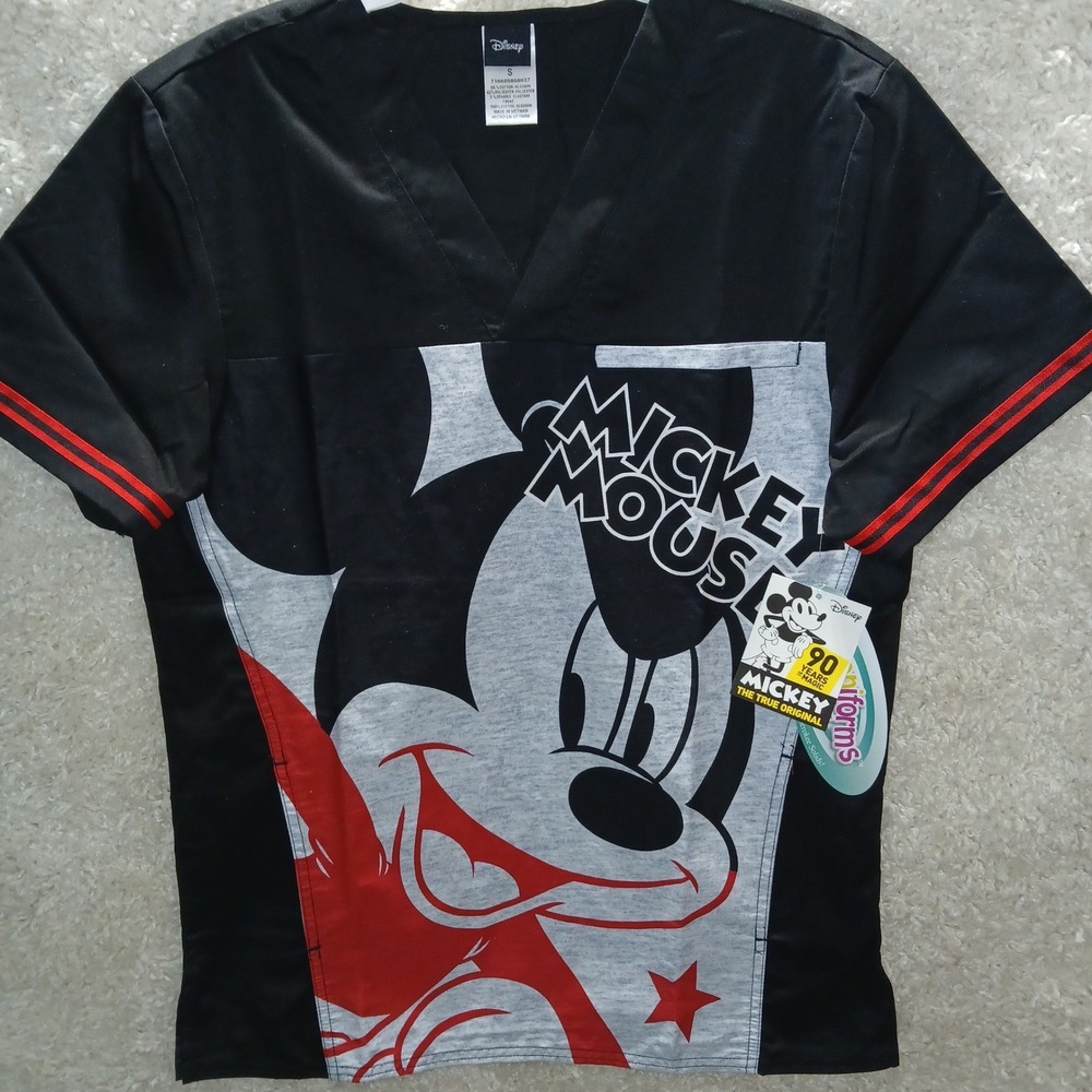 Disney‎ Mickey Mouse 90 Years of Magic Scrub Top Black Red Size S